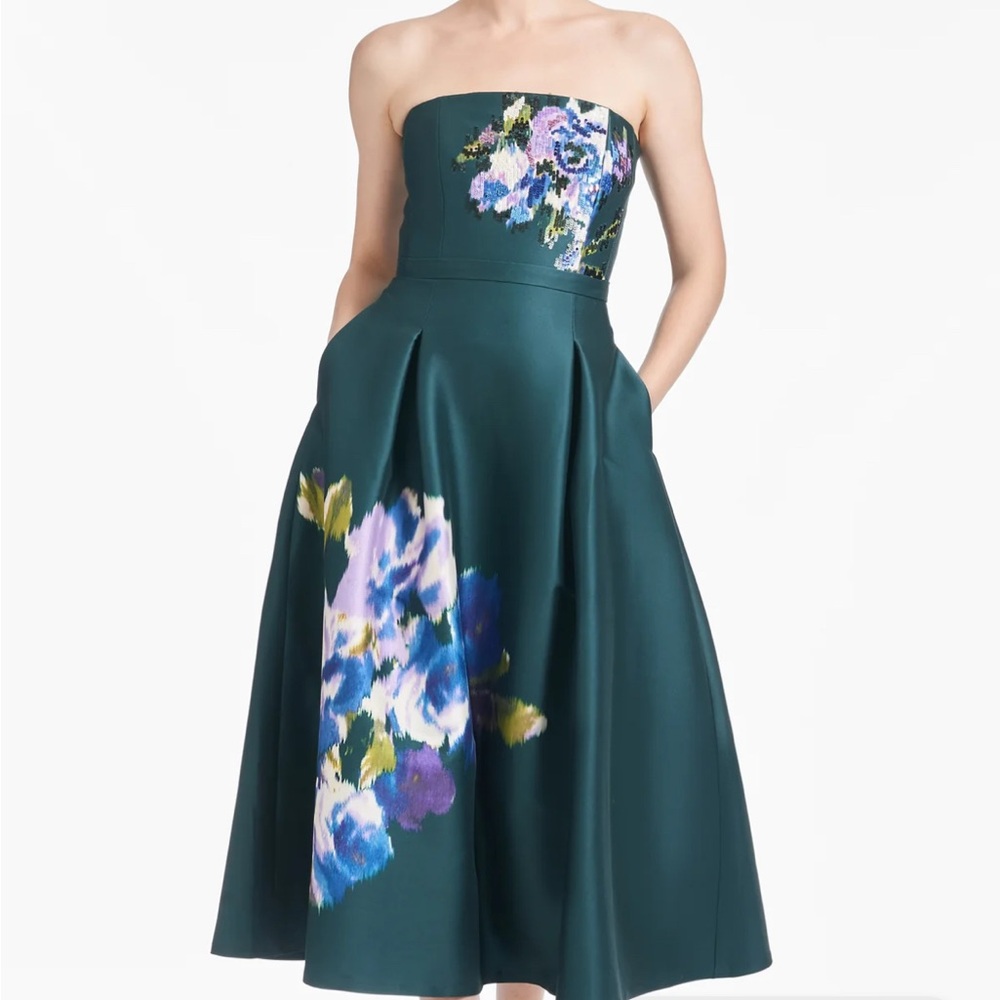 Sachin + Babi Strapless Dress in Teal with Floral Accents